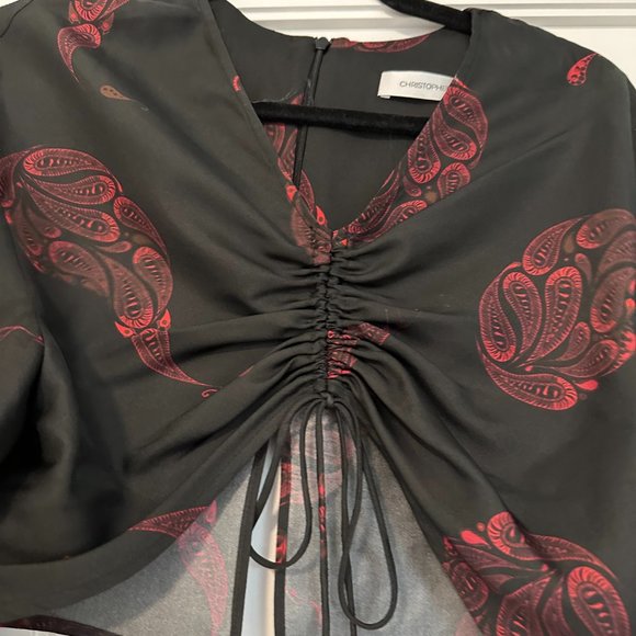 Christopher Esber Ruched Silk Crop Top Skirt Set Paisley Print Sz 10 Black Multi - Picture 7 of 12